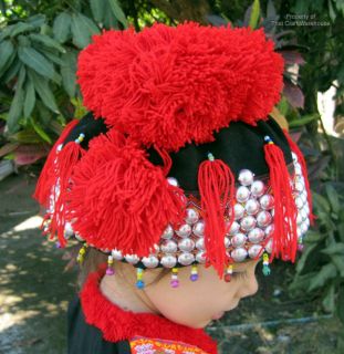 Thai Yao Mein Hill Tribe Thailand Traditional Hat Hand Embroidered Red
