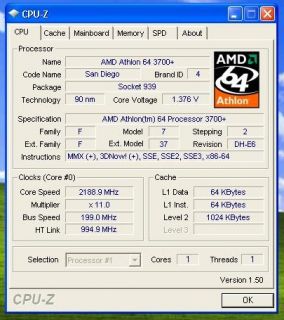 AMD ATHLON 64 3700+ SOCKET 939 CPU ADA3700DKA5CF SAN DIEGO CORE