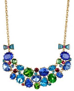 Betsey Johnson Necklace, Gold Tone Multi Gem Frontal Necklace