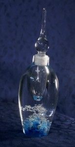 Clear Blue Controlled Bubble Handblown Perfume Bottle