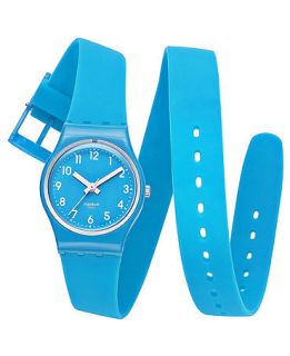 Swatch Watch, Womens Swiss Lady Cyan Blue Silicone Wrap Around Strap