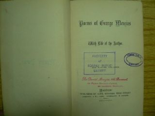 Poems of George Menzies : with a life of the author Scottish Poet 1854