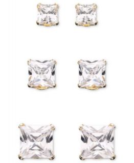 14k White Gold Earrings Set, Three Cubic Zirconia Stud (4 1/3 ct. t.w