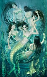 Original HD Print Oil Painting on Canvas Art Deco Mermaid Party
