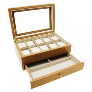 Mele Co Bamboo Finish Wooden 10 Space Watch Box