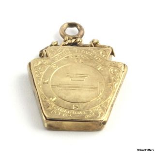 1855 Knights Templar Royal Arch Keystone Masonic Fob   14k Gold Masons