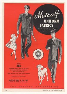 1952 Metcalf Police Fire Uniform Fabrics Print Ad