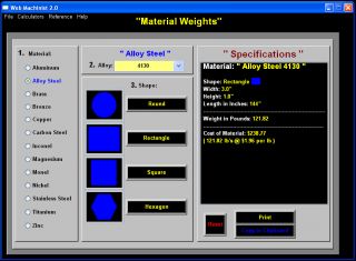 Web Machinist can even calculate the weight of materials such as