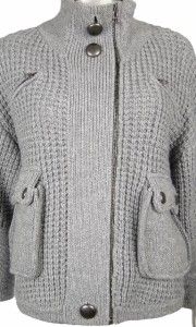 Duffy Womens Gray Wool Cashmere Zipper 3 4 Sleeves Sweater Knit