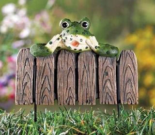 Frog on Fence Garden Stake Flower Bed Yard Outdoor Decor