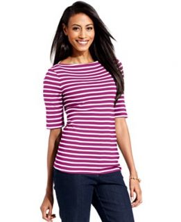 Charter Club Petite Top, Short Sleeve Boat Neck Striped