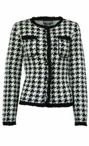 Sutton Studio Womens 100 Wool Houndstooth Jacket PL Black White Petite