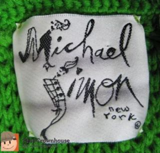 Michael Simon Green Cardigan Sweater Crochet Loose Knit Loop Collar Sz