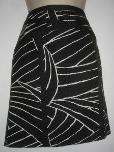Classy Black White Ann Taylor Grossgrain Design Straight Pencil Skirt