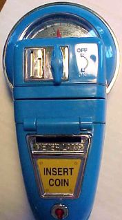 COLLECTIBLE TEAL BLUE PARKING METER COIN BANK W/ KEYS & WORKING LIGHT