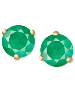 14k Gold Earrings, Round Cut Emerald Leverback Drop Earrings (3/4 ct