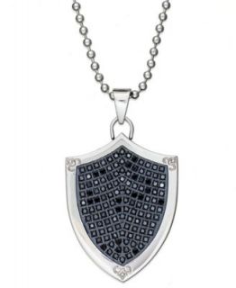 Mens Titanium and Black Enamel Necklace, Fleur De Lis Diamond Accent