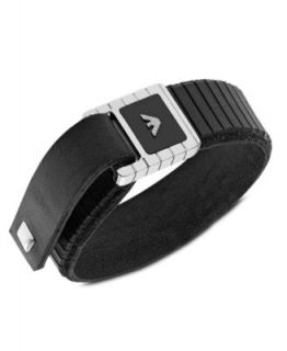 Emporio Armani Bracelet, Mens Stainless Steel and Black Leather Clasp