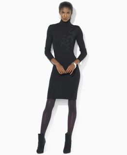 Lauren Ralph Lauren Petite Dress, Long Sleeve Embroidered Wool Sweater