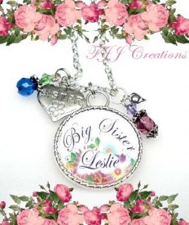 Little Middle Big Sister Personalized Name Heart Charm Necklace