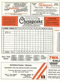 1974 Baltimore Orioles New York Yankees Game Program
