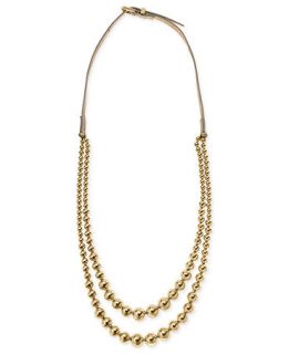 Michael Kors Necklace, Gold Tone Leather Bead 2 Row Necklace   Fashion