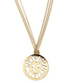 Anne Klein Necklace, Gold tone Lions Head Long Pendant Necklace