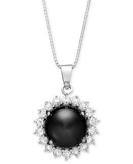 Sterling Silver Necklace, Onyx (10mm) and White Topaz (1 ct. t.w