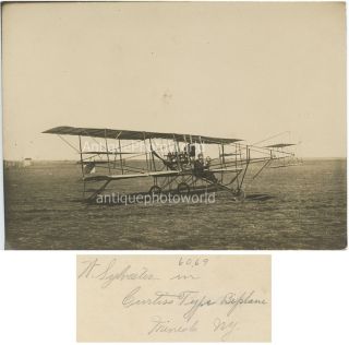 Aviator Sylvester Curtiss Biplane Mineola NY 1910 Photo