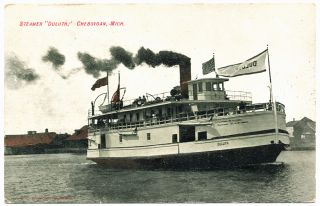 Great Lakes Passenger Steamer Duluth at Cheboygan Mich Color Postcard