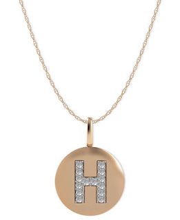 14k Rose Gold Necklace, Diamond Accent Letter H Disk Pendant