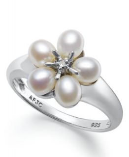 Sterling Silver Ring, Cultured Freshwater Pearl and Diamond Accent