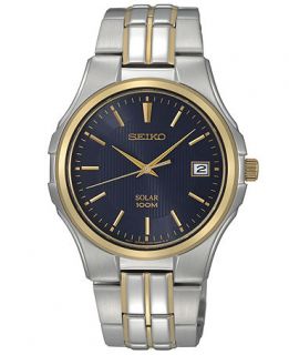 Seiko Watch, Mens Solar Two Tone Stainless Steel Bracelet 39mm SNE124