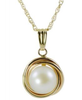 Pearl Necklace, 14k Gold Button Cultured Freshwater Pearl Love Knot