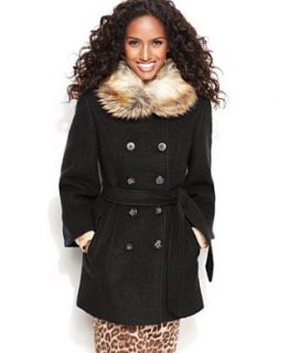 Laundry by Shelli Segal Petite Coat, Faux Fur Collar Wool Blend Trench