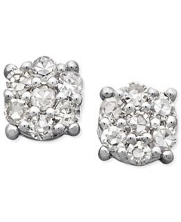 Diamond Earrings, 14k White Gold Diamond Cluster Stud Earrings (1/10