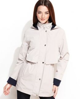 Calvin Klein Coat, Funnel Neck Hooded Belted Raincoat