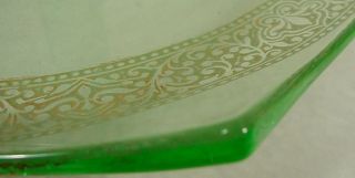 Green Depression Glass Appetizer Tray Gold Trim Serving