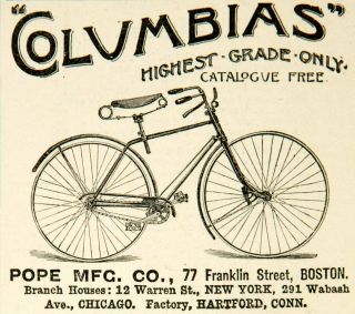 Columbias Highest Grade Bicycle Bike Pope Manufacturing Boston Wheels