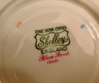 Shelley England China Tea Cup Saucer Blue Rock 13591