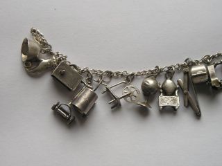 Antique Sterling Silver Moveable Charms Bracelet 18 Charms
