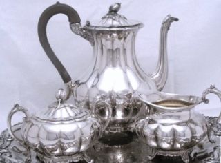 Beautiful Community Silver Melon Pattern 4pc Tea Set with Fancy Footed
