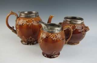 COPELAND MAJOLICA w/ STERLING RIMS Teapot CREAMER Sugar Bowl SPODE