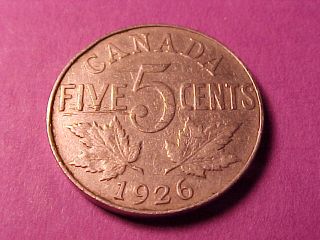 Canada 5 Cents Nickel 1926 Far Date George V RARE