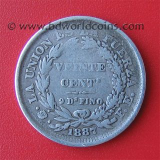 Bolivia 1887 PTS FE 20 Centavos Silver 23mm Bolivian Collectable Coin