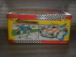 Vintage 1977 Racing Wheels Metal Thermos Lunchbox Lunch Box Racecar