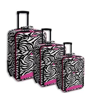 Zebra Pink Stripe 3 Piece Rolling Luggage Set Suitcase Wheels