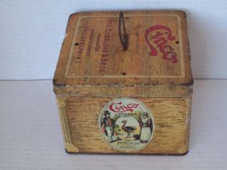 Vintage Cinco Humidor Tobacco Cigar Lunch Box Tin Original Label