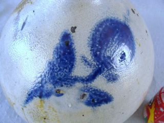 Antique 1820s Ovoid Blue Slip Flower Stoneware Jug