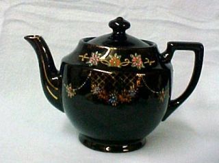 Vintage Brown Redware Teapot Flower Scroll Signed Japan